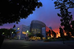 Fresno State Library at sunset